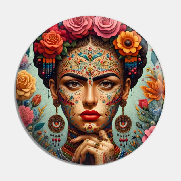 Latina woman folk art, frida kahlo looklike, flowers and tattoo Pin by theholisticprints