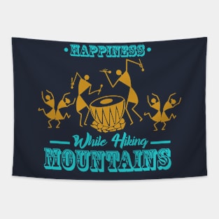 warli art - happiness while hiking mountains Tapestry