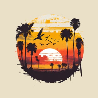 Sunset Beach Palm Trees T-Shirt