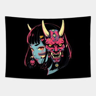 oni mask and the girl Tapestry