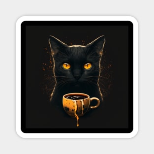 Black Cat Drinking Coffee, Coffee Cat Lover Magnet