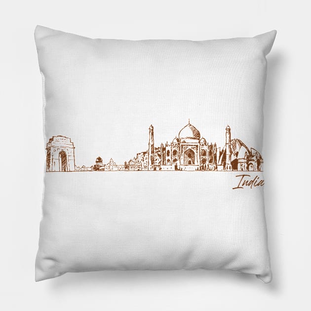 India hand drawn skyline Pillow by SerenityByAlex