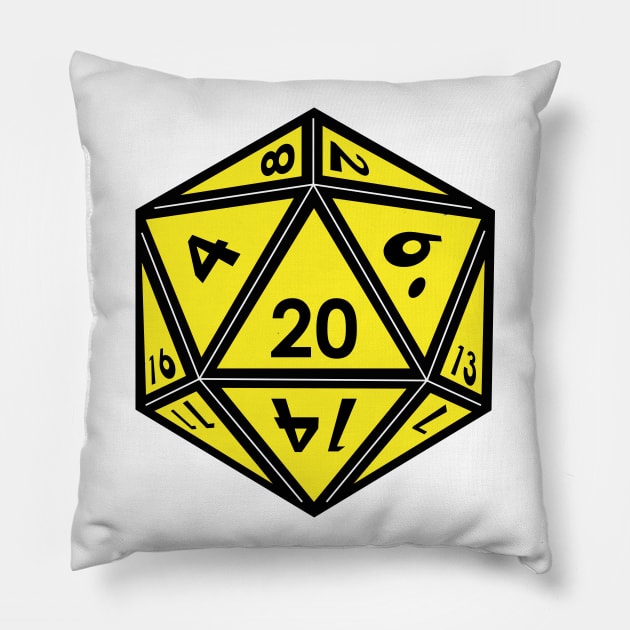 (Pocket) Yellow D20 Dice (Black Outline) Pillow by Stupid Coffee Designs