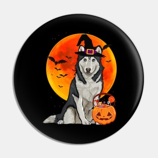 Dog Halloween Siberian Husky Jack O Lantern Pumpkin Pin