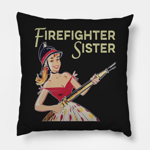 1950s Vintage Female Firefighter Sister Pillow by norules