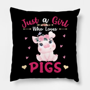 Just A Girl Who Loves Pigs Shirt Cute Pigs Lover Girls Kids Pillow