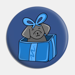 Cute Holiday Dog in a Giftbox Present, made by EndlessEmporium Pin