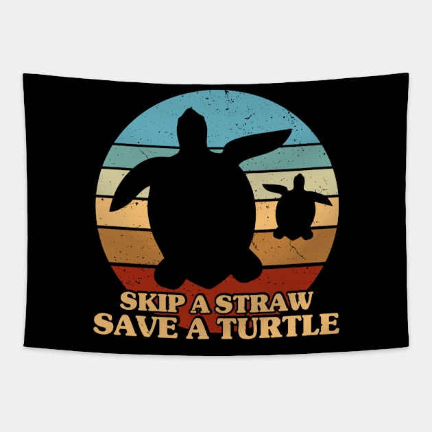 Skip a Straw Save a Turtle for Earthday - Vintage Retro Design T Shirt Tapestry by luisharun