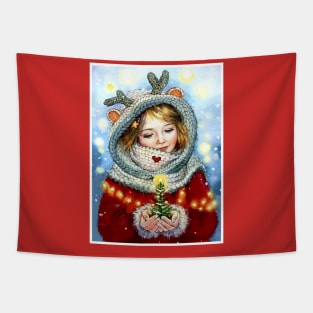 Christmas Tree Magical Young Girl Print Tapestry