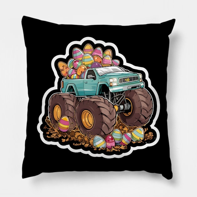 Happy Easter Monster Truck Pillow by Dylante