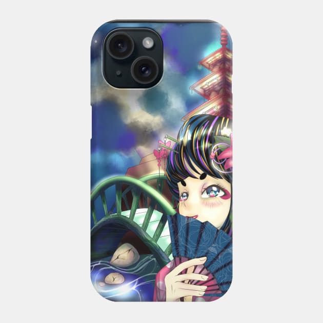 Anime Girl in Kimono on a Summer Night Phone Case by Summer_Childe