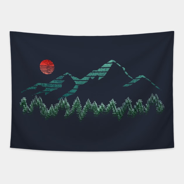 green mountain and red moon Tapestry by pilipsjanuariusDesign