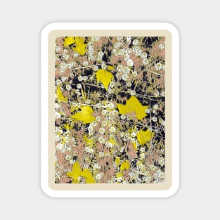 Autumn Leaves In Bright Yellow With White Flowers Magnet