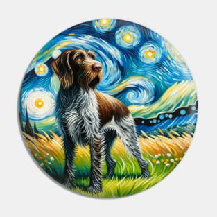 Starry German Wirehaired Pointer Dog Portrait - Pet Portrait Pin