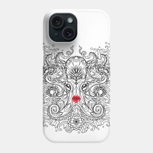 Black and White Vintage Stylised Octopus with Lips Phone Case