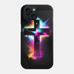 Cross in Neon Nebula Phone Case