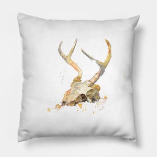 Deer Skull and Antlers Watercolor Pillow