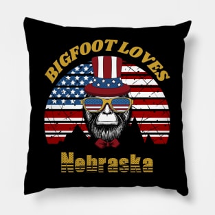 Bigfoot loves America and Nebraska Pillow