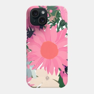 Pretty Pink Sunflowers and Poppy Floral Design Phone Case