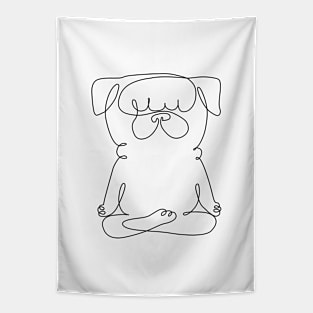 One Line Pug Easy Pose Tapestry