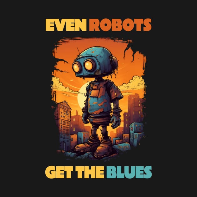 Cartoon Robot - Even robot get the blues by Tee-Magination