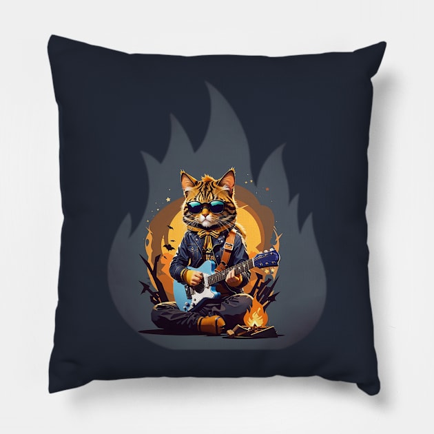 Musician cat camping Pillow by MusicianCatsClub