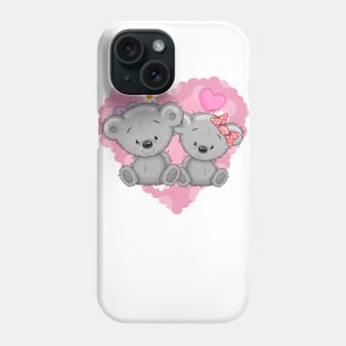 Two cute love bear cubs on the background of a heart Phone Case