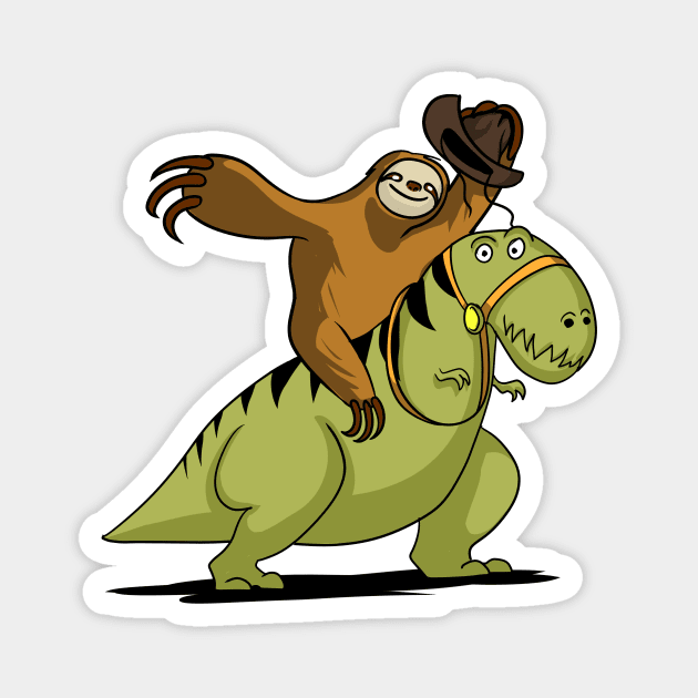 Sloth Cowboy Riding T-Rex Dinosaur Magnet by underheaven