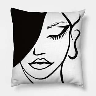 Black and white lady face art Pillow