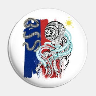 Philippine Flag-Tribal line Art Jellyfish / Baybayin word Buhay (Life) Pin