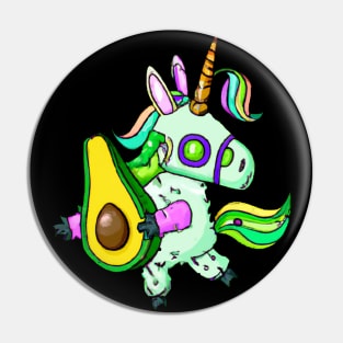 Steampunk Kawaii Unicorn Robot Holding Avocado Pin