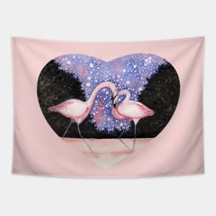 Flamingos in Love Heart Tapestry