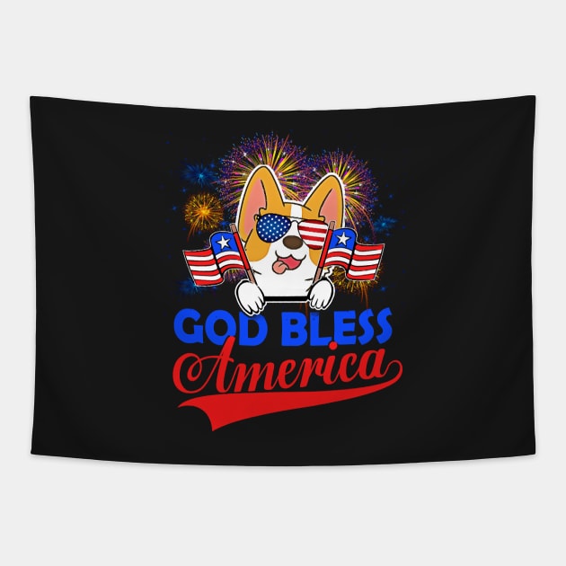 God Bless America 4th Of July Firework Dog Unisex Tapestry by BelaReider