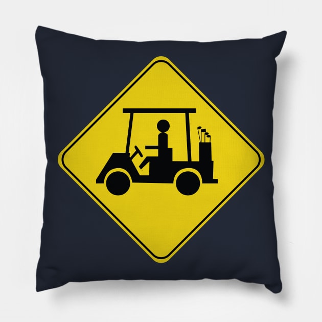 Caution Road Sign with Golf Cart Pillow by shanestillz
