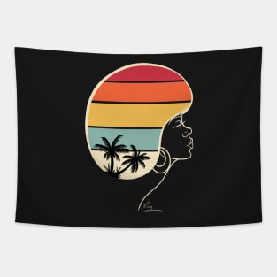 Retro Afro Sunset | Black Woman Afro Art Tapestry