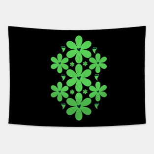 Green Flowers with Heart Shapes Tapestry