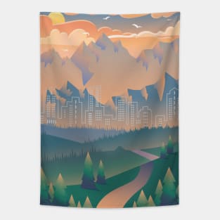 Going to the City Urban Life Gift Evergreen Tapestry