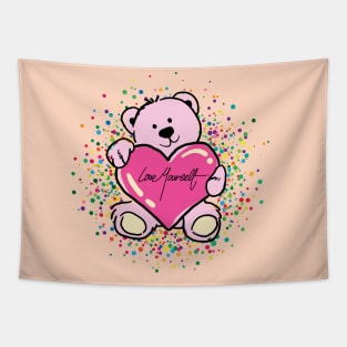 Love Yourself Rainbow Dots Bear Tapestry