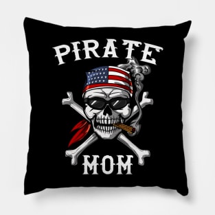 Pirate Mom Skull American Flag Pillow