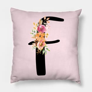 Letter F With Watercolor Floral Wreath Pillow