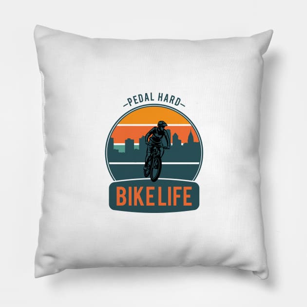 Bike Life Cyclist Pedal Hard Pillow by EdSan Designs