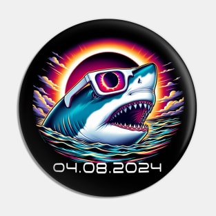 Shark Wearing Eclipse Glasses Funny Solar Eclipse 04-08-2024 Pin