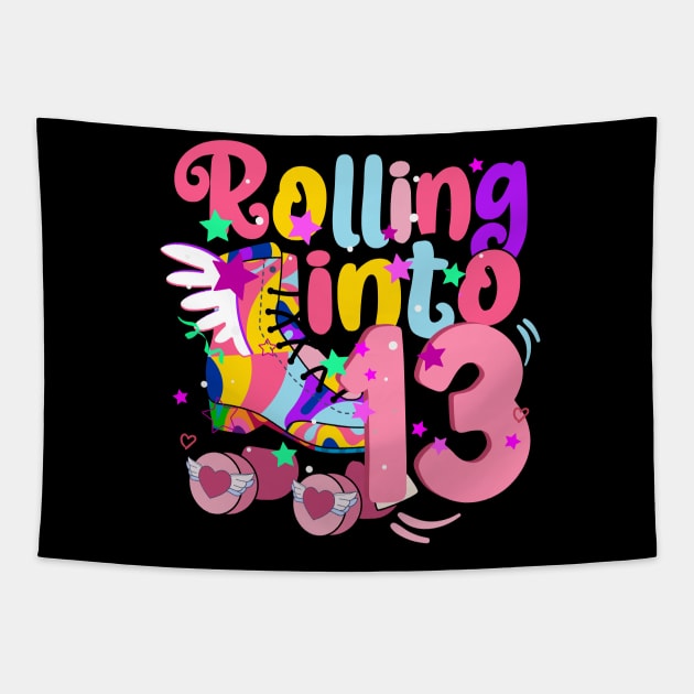 rolling into 13 - 13th birthday girl roller skates theme party Tapestry by savage land 