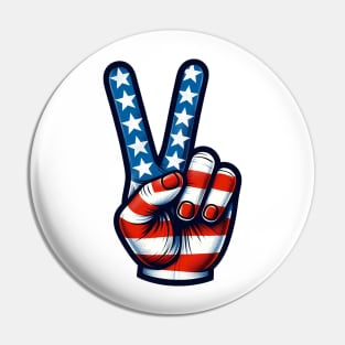 4th Of July USA Flag Peace Sign Hand Patriotic Pin