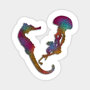 Glitter Sea Friends, Jellyfish and Seahorse Rainbow Graphic Magnet