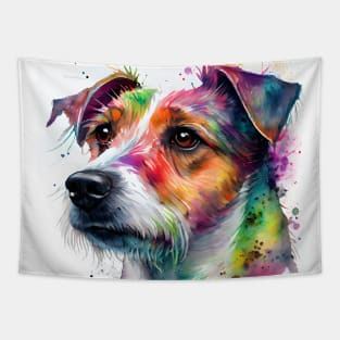 A Jack Russell Terrier Portrait with bright Rainbow Colors Tapestry