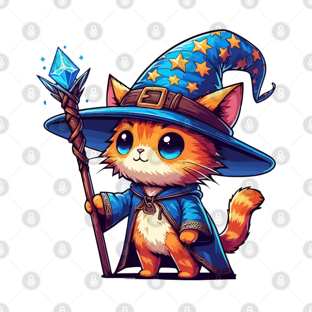 Kawaii Ginger Mage Wizard Cat by TomFrontierArt