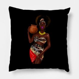 African Woman Holding a Pot, Traditional African Style Pillow