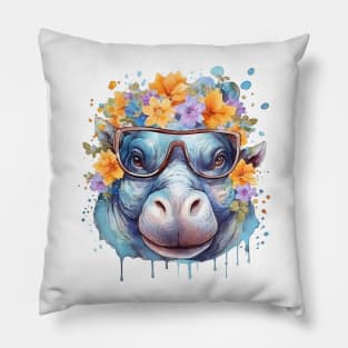 Watercolor Floral Hippo Pillow