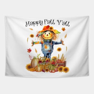 Happy Fall Yall Thanksgiving Halloween Scarecrow Pumpkin Tapestry